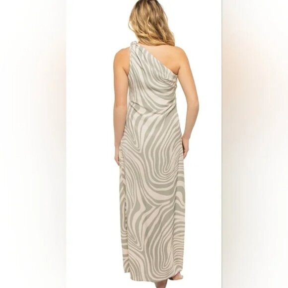 MISA Los Angeles Persephone Gray Abstract Zebra One Shoulder Maxi Dress S - Picture 4 of 9